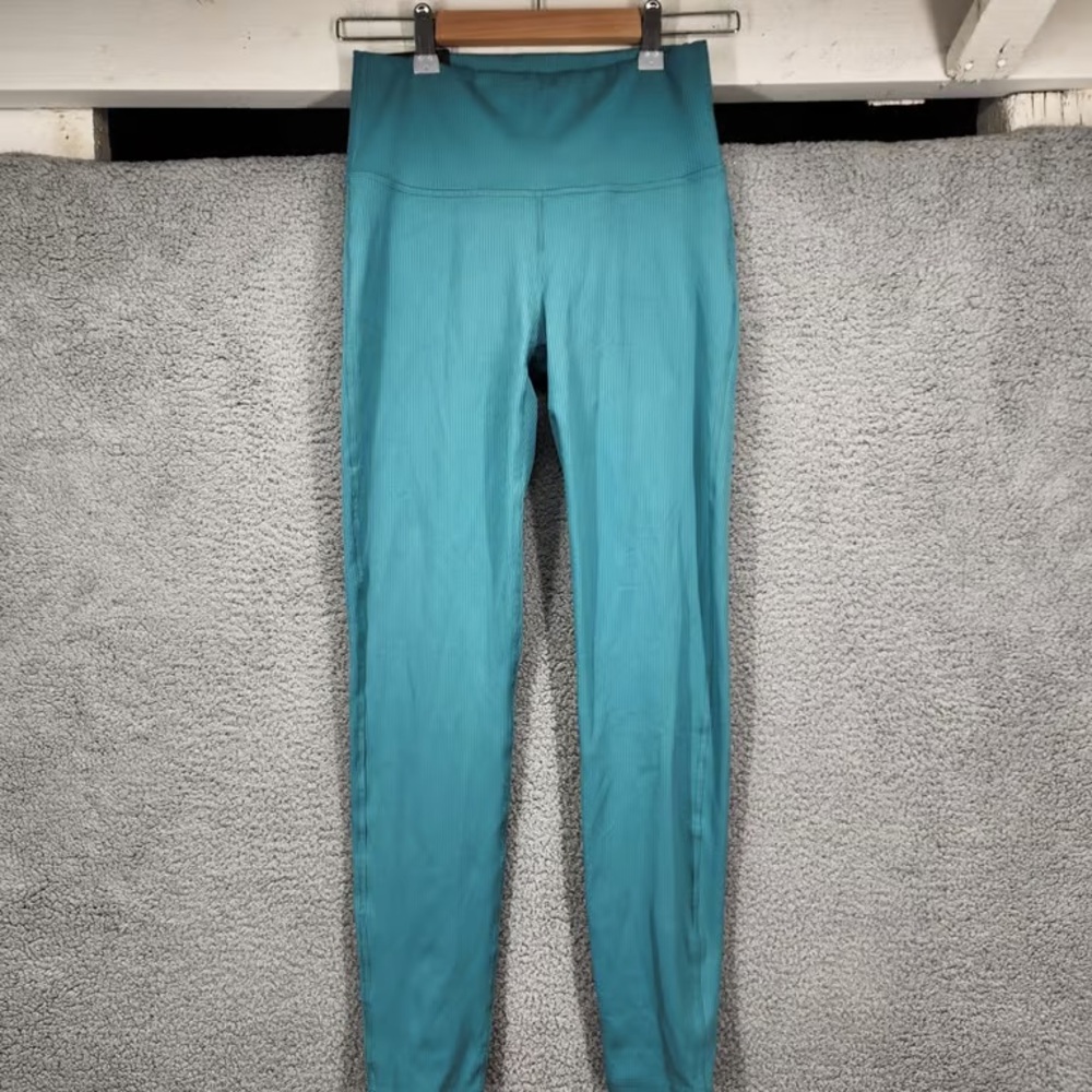 J Lindeberg Elisa Leggings Teal Ribbed High Waist Athleisure Womens Size Small
